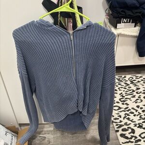 Blue Knit Zipper Sweater
